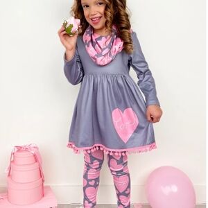 Mia Belle Girls 3 Piece Matching Set Tunic Leggings Infinity Scarf